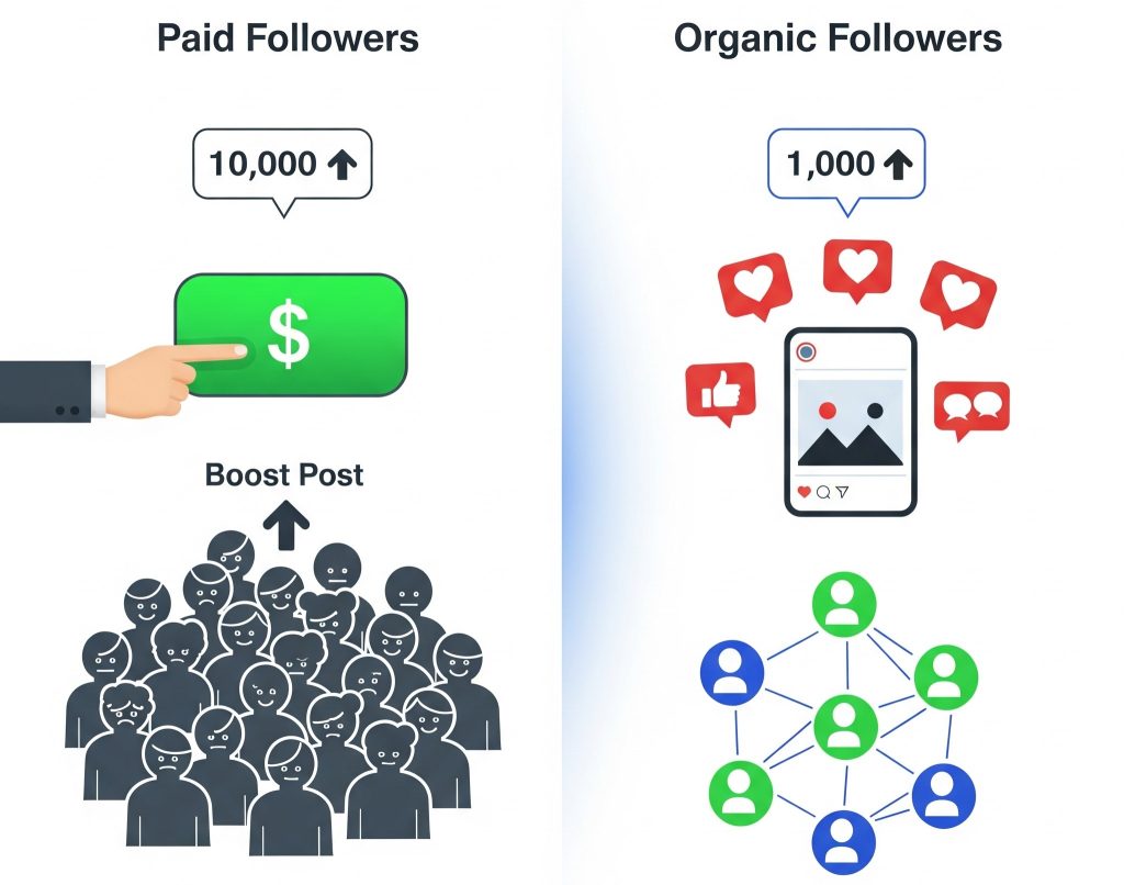  Use a comparison infographic image — "Paid vs Organic Followers"