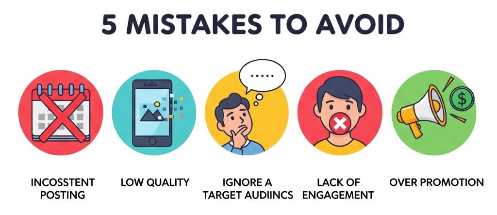Slide post showing "5 mistakes new creators make on Instagram."