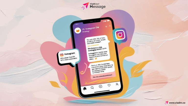 10 Instagram DM strategies to convert followers into paying customers – social media marketing illustration with chat bubbles and customer engagement icons.