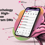 Illustration showing Instagram chat messages with psychology icons symbolizing triggers for higher DM responses.