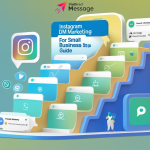 Instagram DM Marketing for Small Businesses step-by-step guide illustration with phone, messages, and business icons