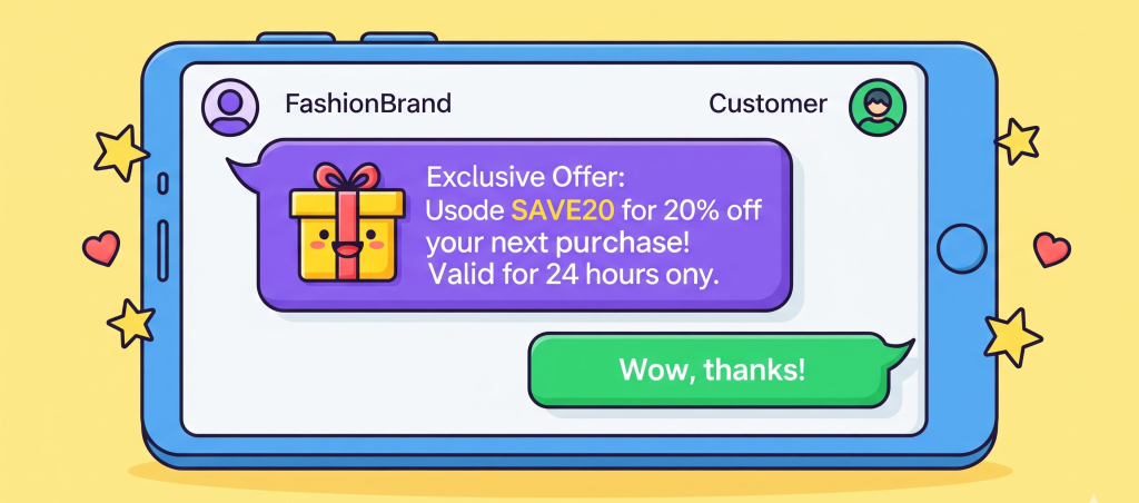 Graphic showing a brand sending exclusive discount offers through Instagram DMs to boost customer loyalty.