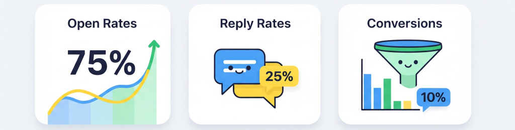 Personalization at Scale: Open rate, reply rate, Conversations