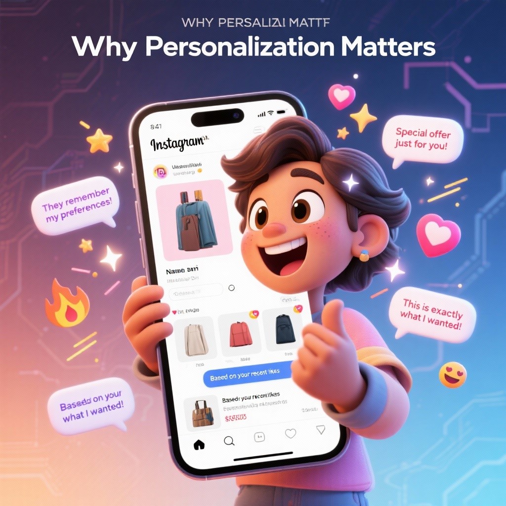 Customer smiling while opening personalized Instagram DM.