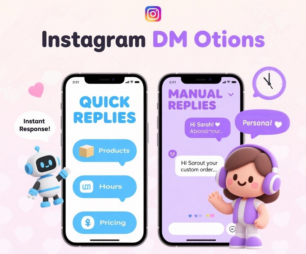 Quick replies and automated Instagram DM responses visual guide.