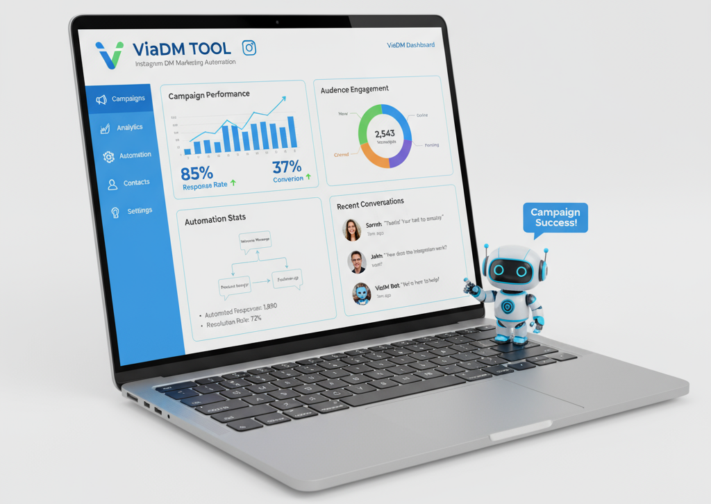 ViaDM Instagram DM marketing automation tool dashboard.