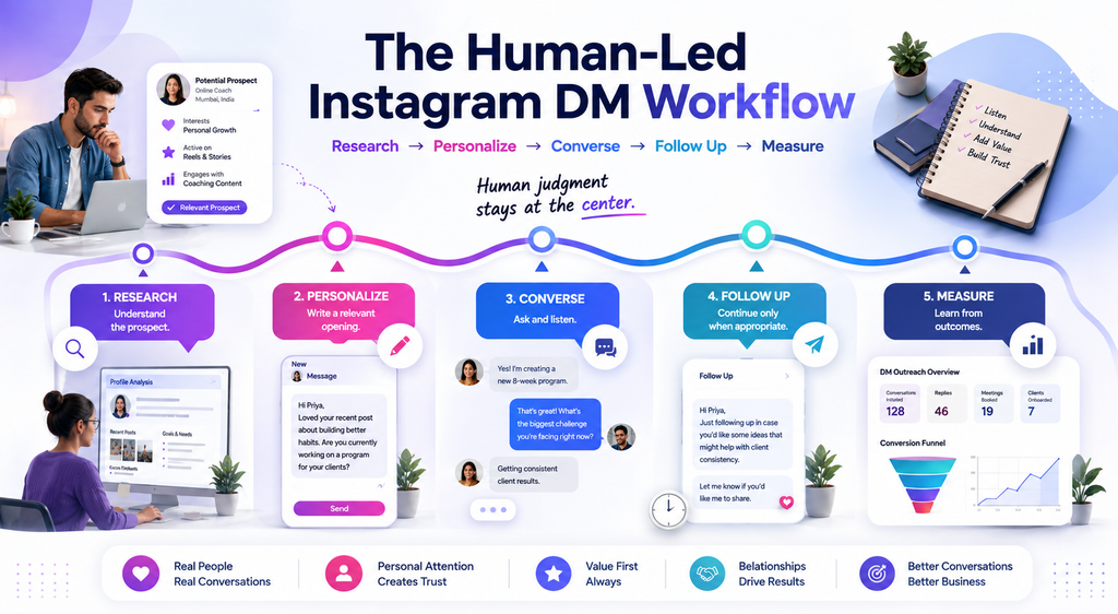 Instagram DM marketing for small businesses human-led outreach workflow