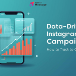 Data-driven Instagram DM campaigns illustration showing analytics dashboard, message icon, and growth chart.