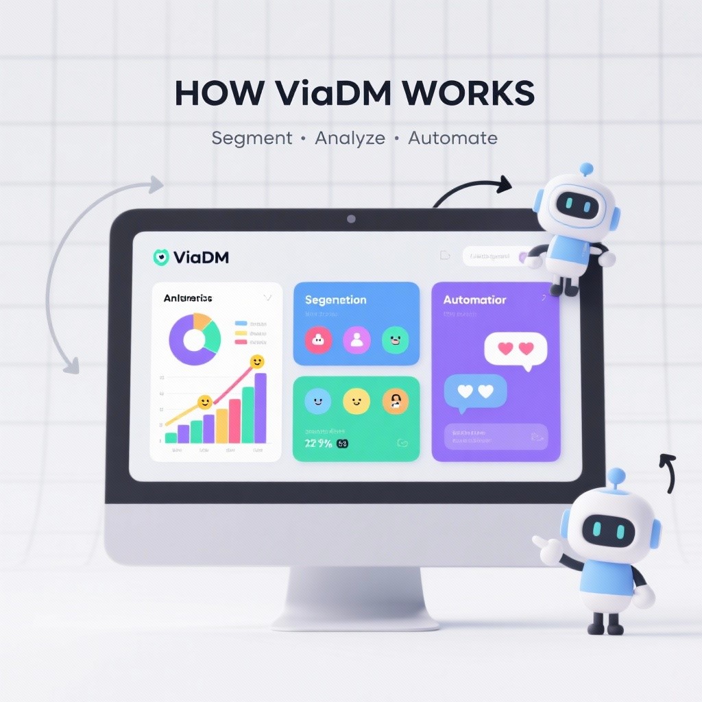 ViaDM dashboard showing segmentation and DM automation features.
