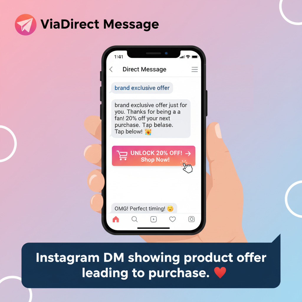 Instagram DM showing product offer leading to purchase.
