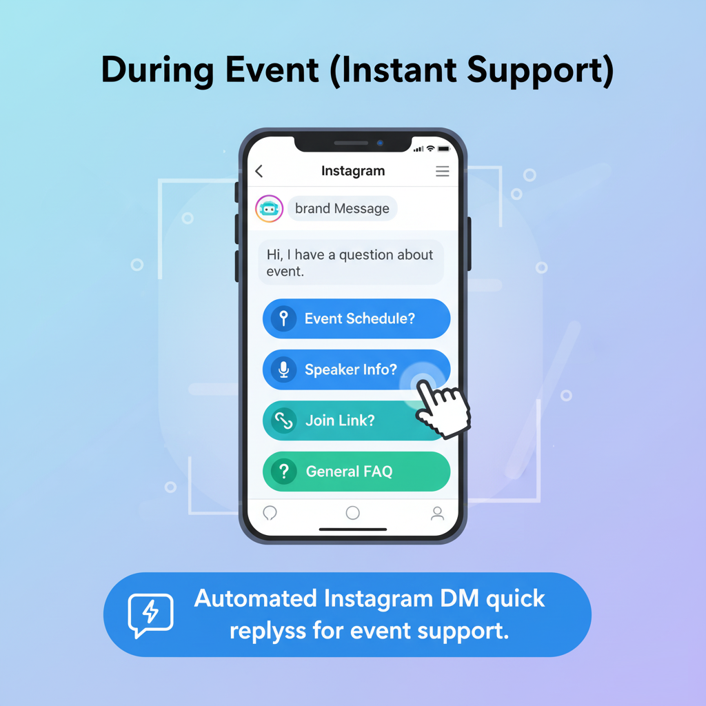 Automated Instagram DM quick replies for event support.