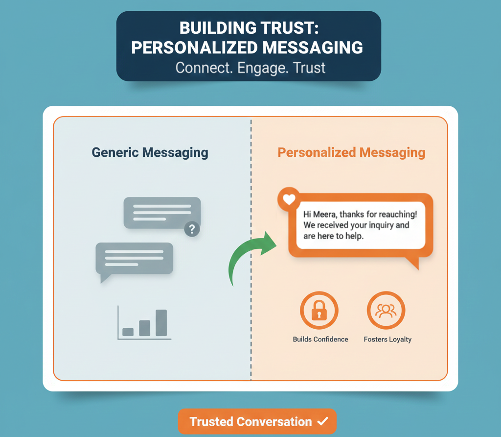A personalized message on a modern chat interface showing how customized DMs build trust.