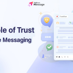 Digital illustration representing trust in online messaging with secure chat and shield icon.