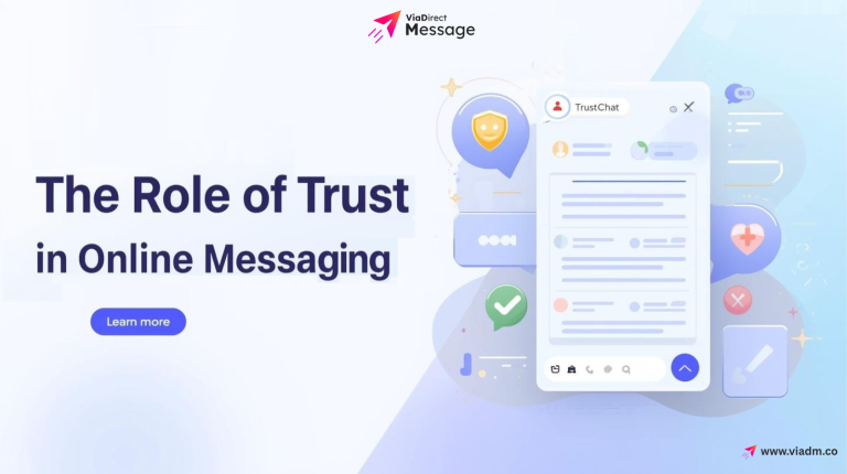 Digital illustration representing trust in online messaging with secure chat and shield icon.