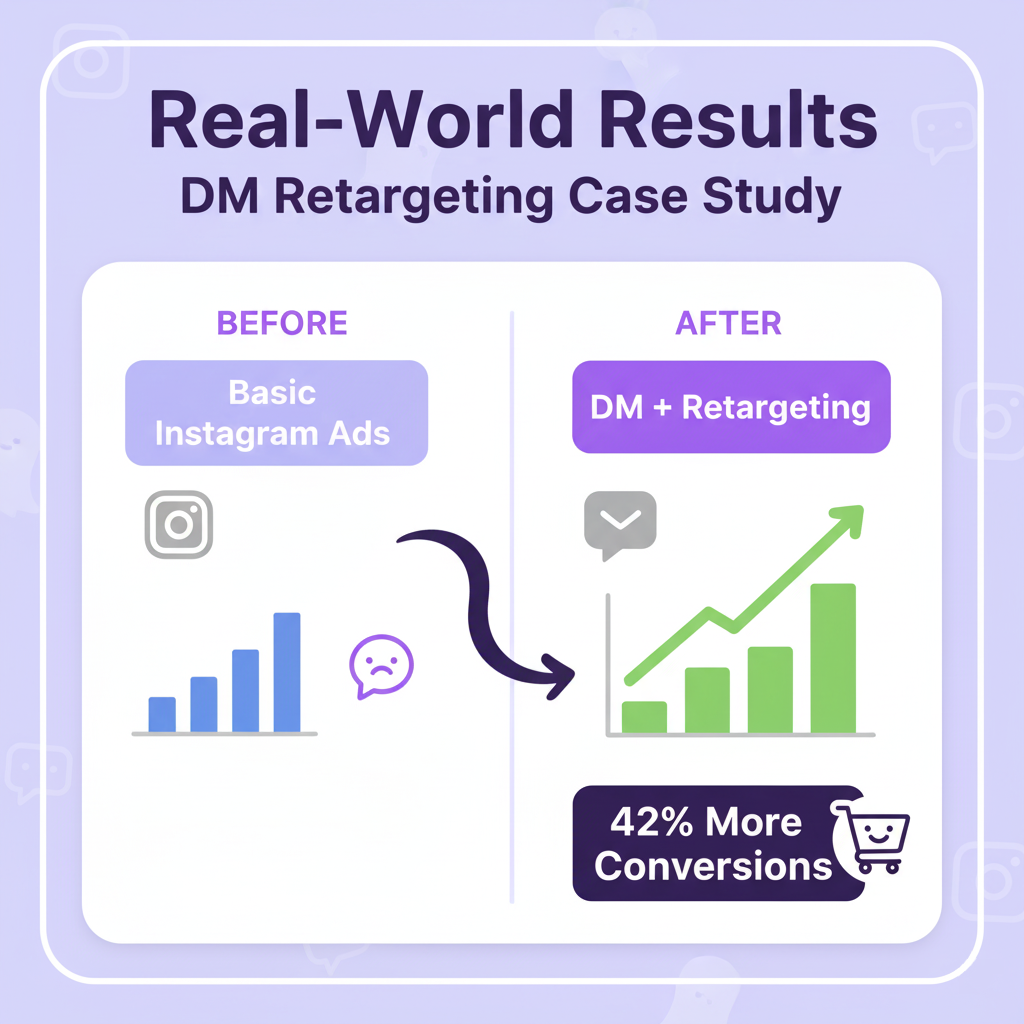 Instagram DM and retargeting conversion improvement case study visual.