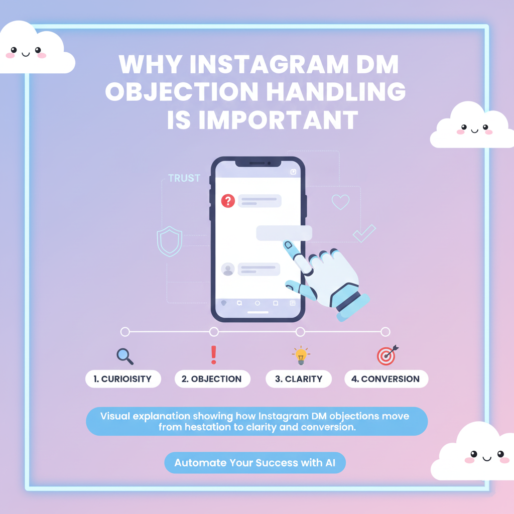 Visual explanation showing how Instagram DM objections move from hesitation to clarity and conversion.
