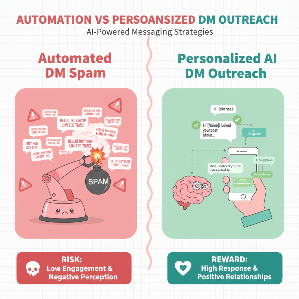 Comparison between automated DM spam and personalized AI-assisted DM outreach