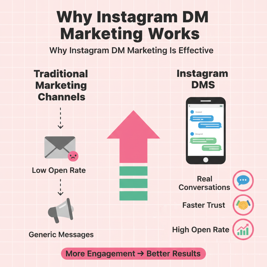 Visual showing why Instagram DM marketing has higher engagement and conversion potential