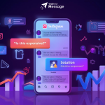 Instagram DM objection handling illustration showing message bubbles and communication workflow.