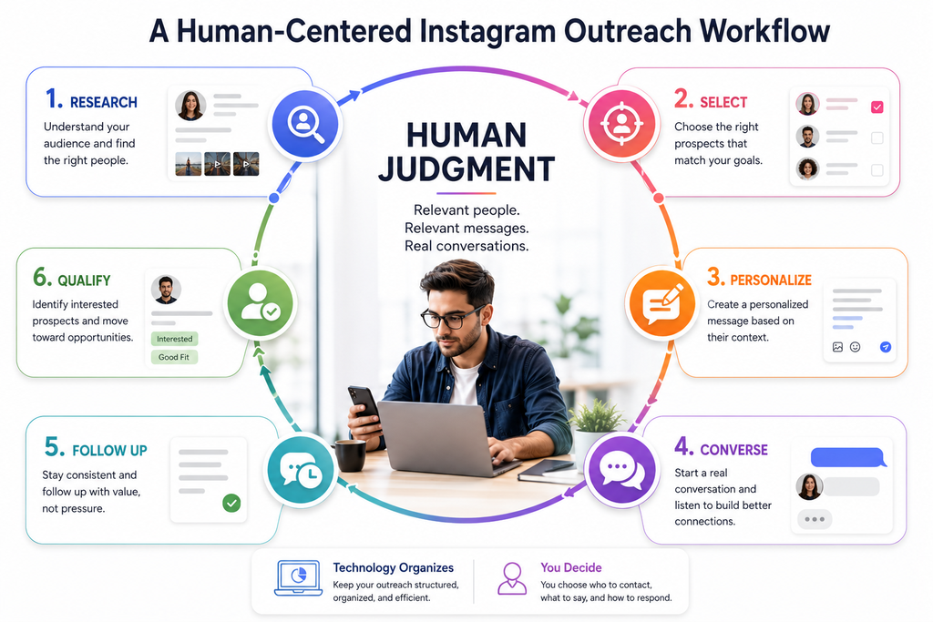 Human-centered manual Instagram outreach workflow for better DM conversations