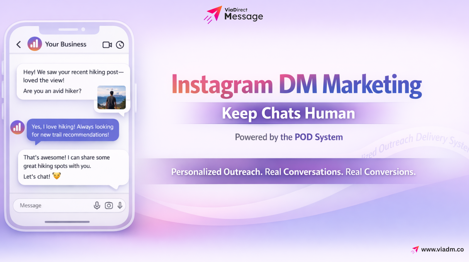 Instagram DM Marketing personalized outreach example using POD System with human conversation interface