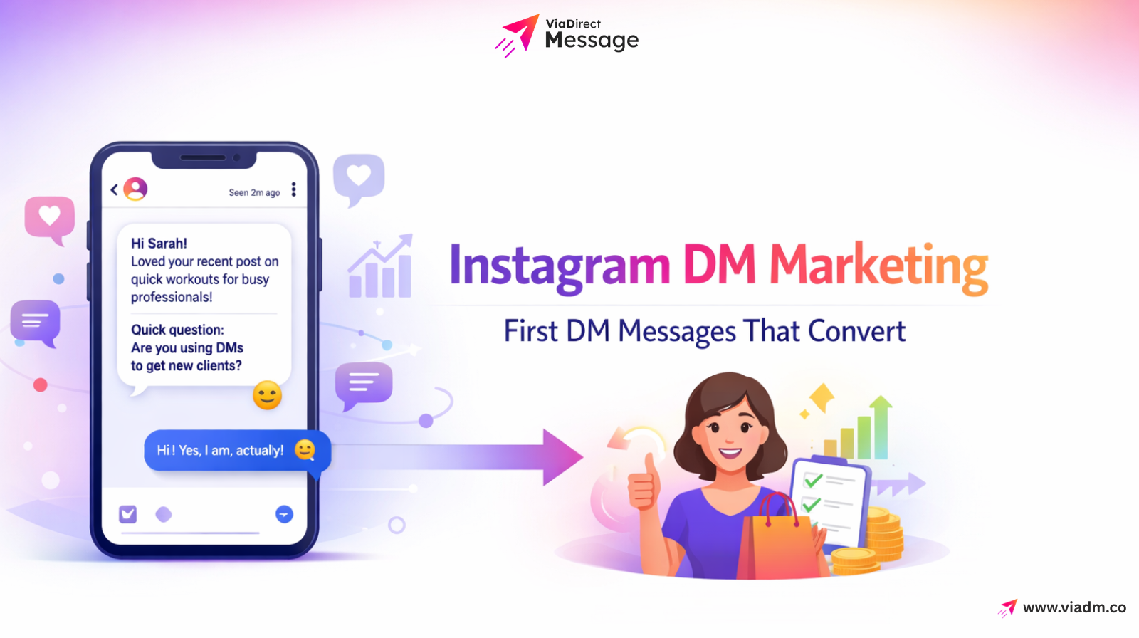 Instagram DM marketing strategy showing personalized first message converting into customer