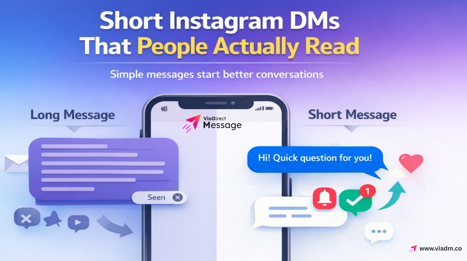 Short Instagram DMs that people actually read illustration showing concise messages getting replies.