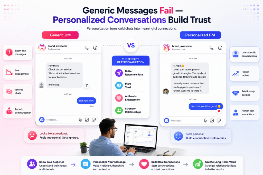 Personalized Instagram DM communication strategy infographic