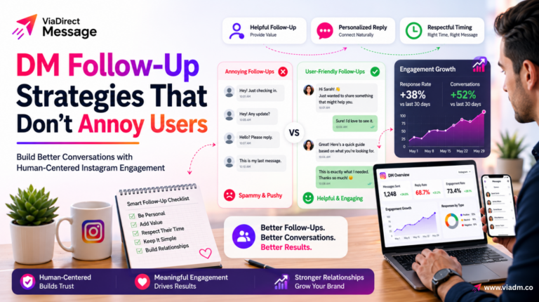 DM follow-up strategies that don’t annoy users illustrated through professional Instagram messaging