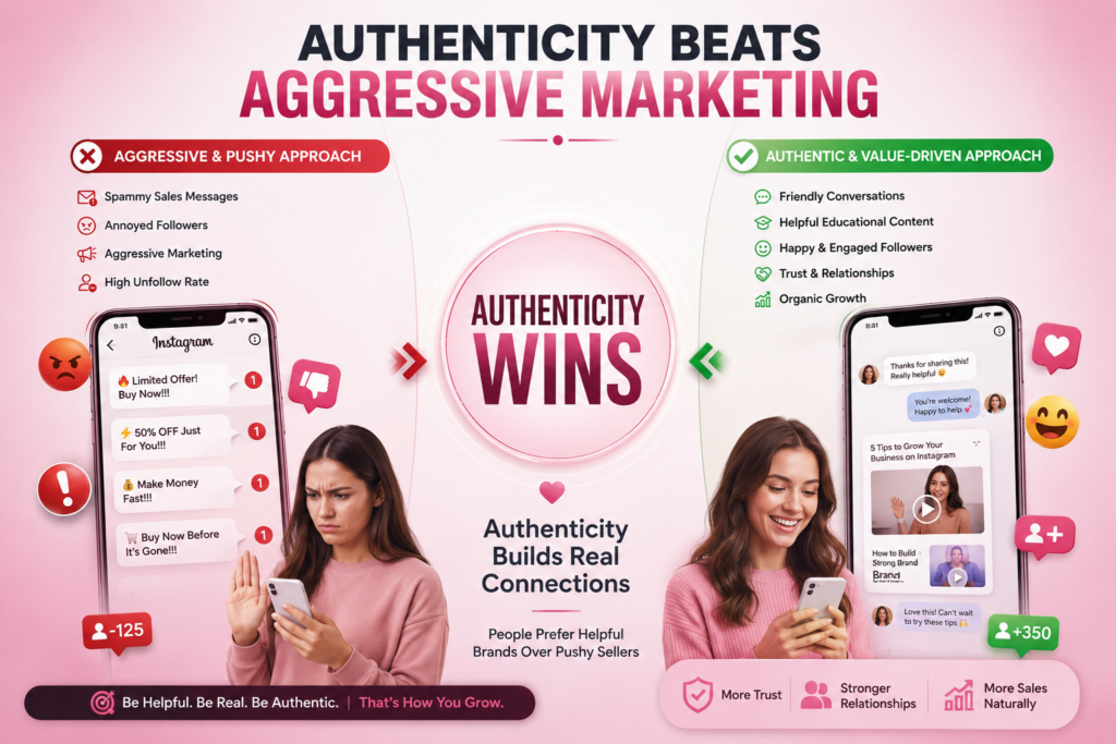 Authentic Instagram marketing creates stronger customer relationships than aggressive selling