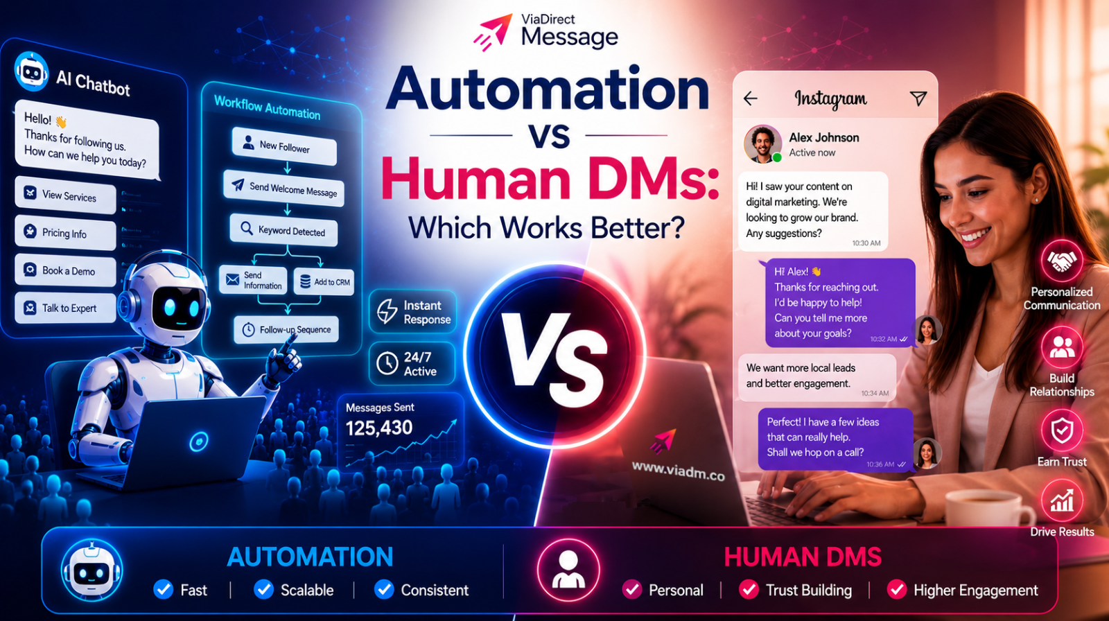 Automation vs Human DMs comparison for Instagram DM marketing