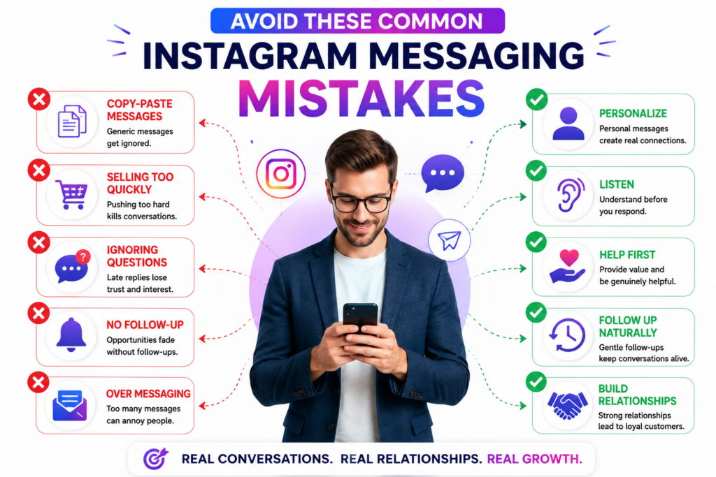 Common Instagram messaging mistakes infographic