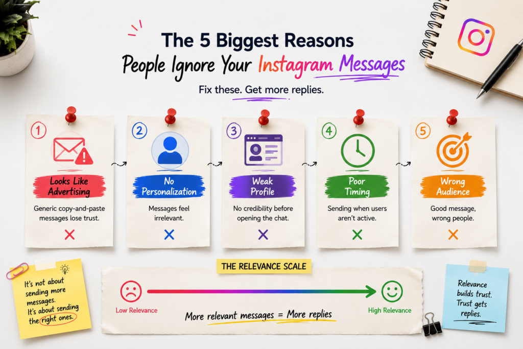 Top reasons why your Instagram DMs aren't getting replies infographic