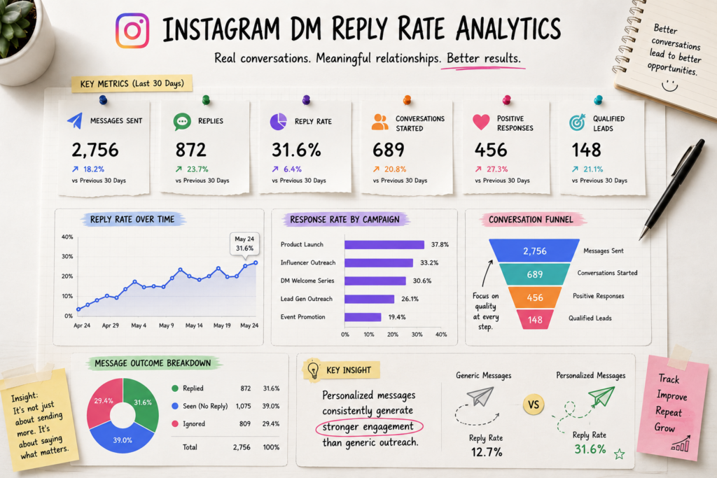 Instagram DM reply rate analytics dashboard