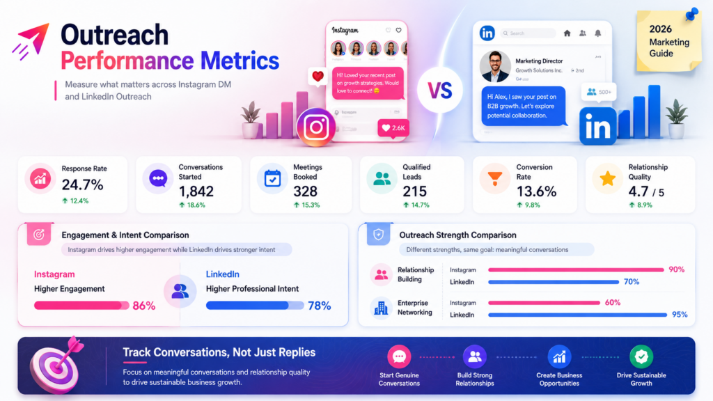 Instagram DM vs LinkedIn Outreach analytics dashboard